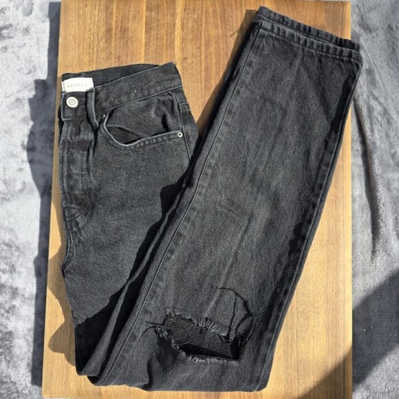 PacSun Women’s Black Dad Jeans – Size 24 (Button Fly, Distressed Knees) - Picture 3 of 4